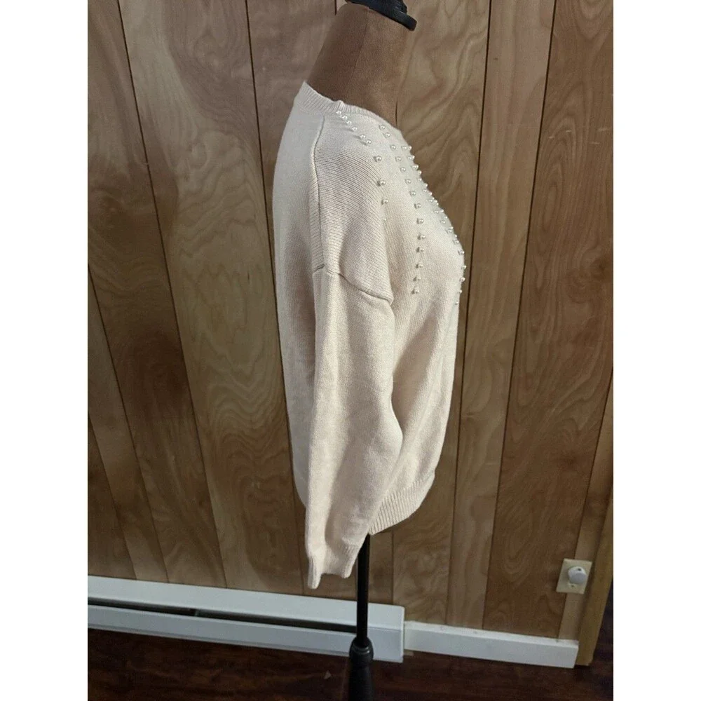 SHEIN Women’s Beige Sweater With Pearl Embellishments Size Small - Picture 3 of 5